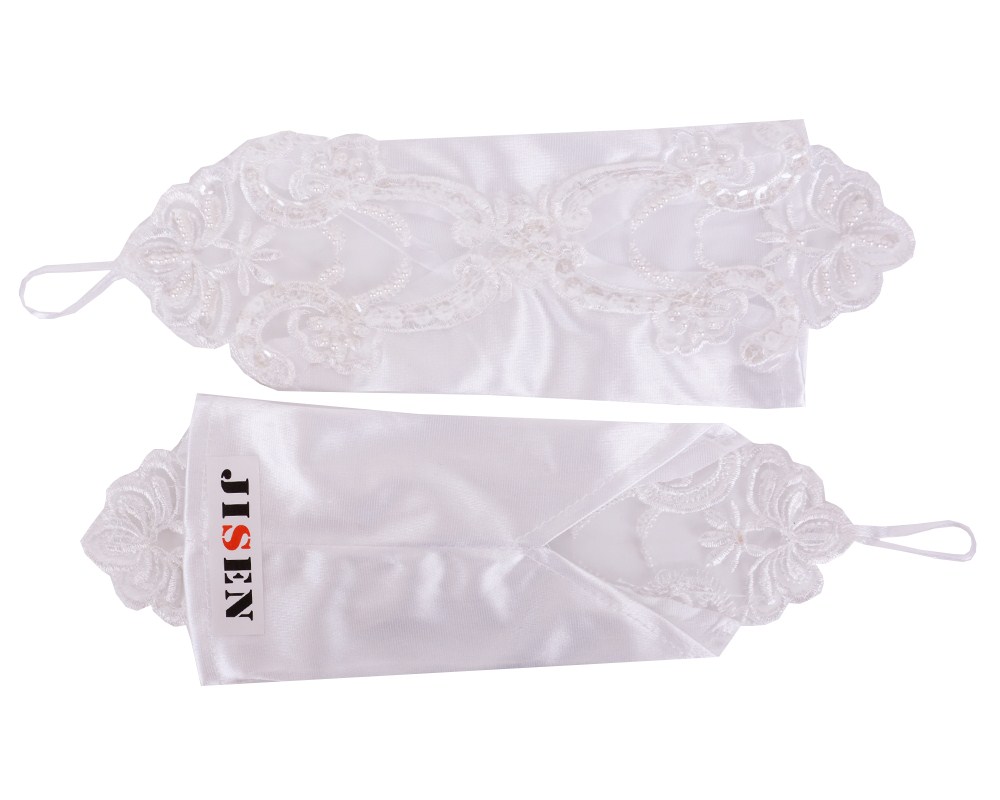 JISEN Lady Banquet Party Fingerless Sexy Elegant Lace Embroidered Bridal Gloves 11