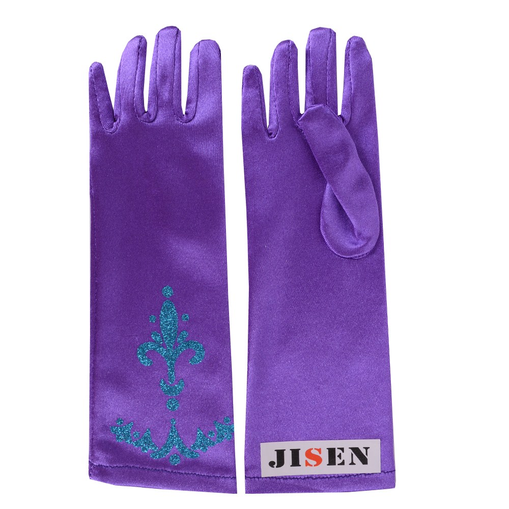 JISEN Girls Floral Print Anime Party Cosplay Costume Princess Gloves Age 3-7 Accessories (Purple)  UPC 889811952889