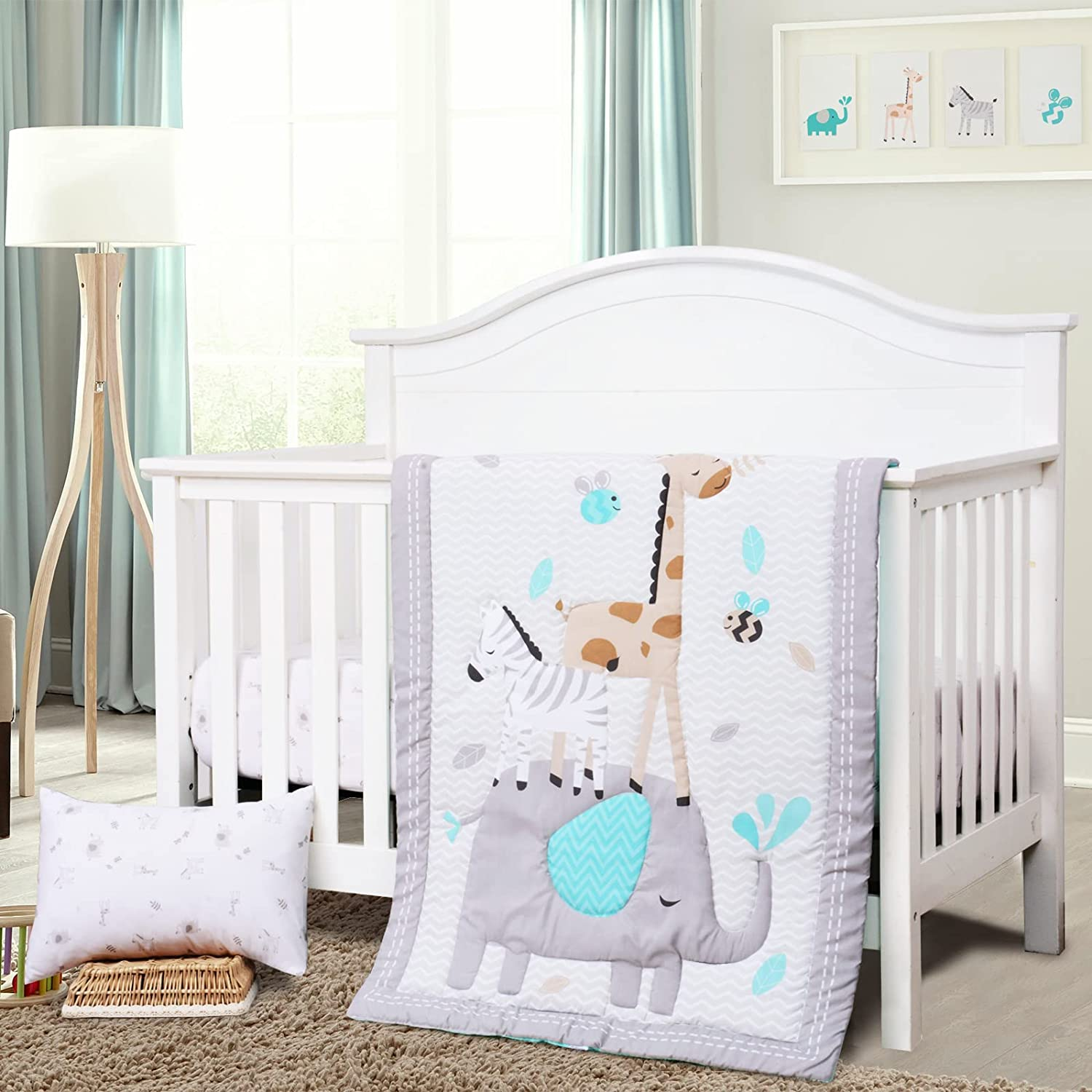 JISEN 3 Piece Crib Beddin...