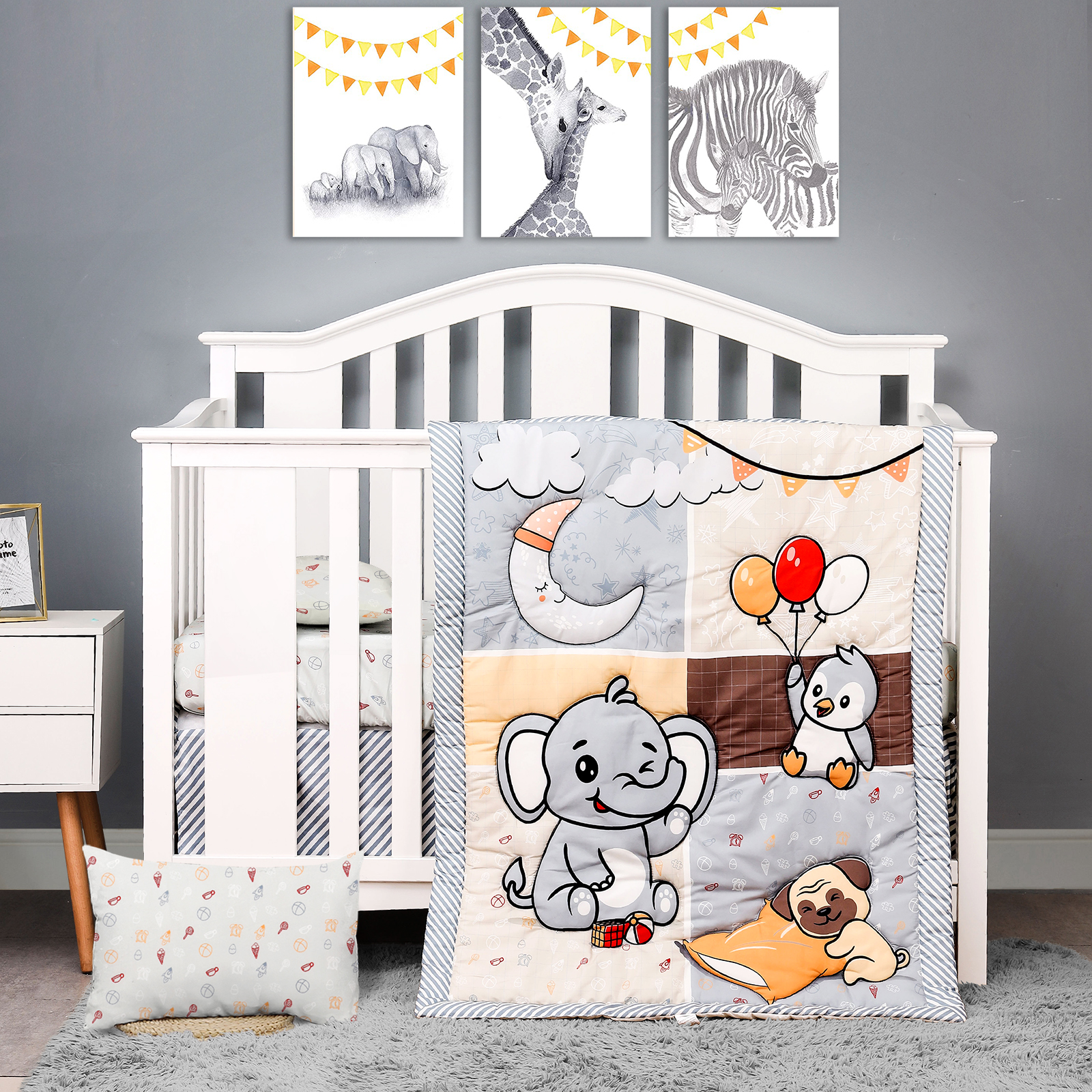 JISEN 3 Piece Crib Beddin...