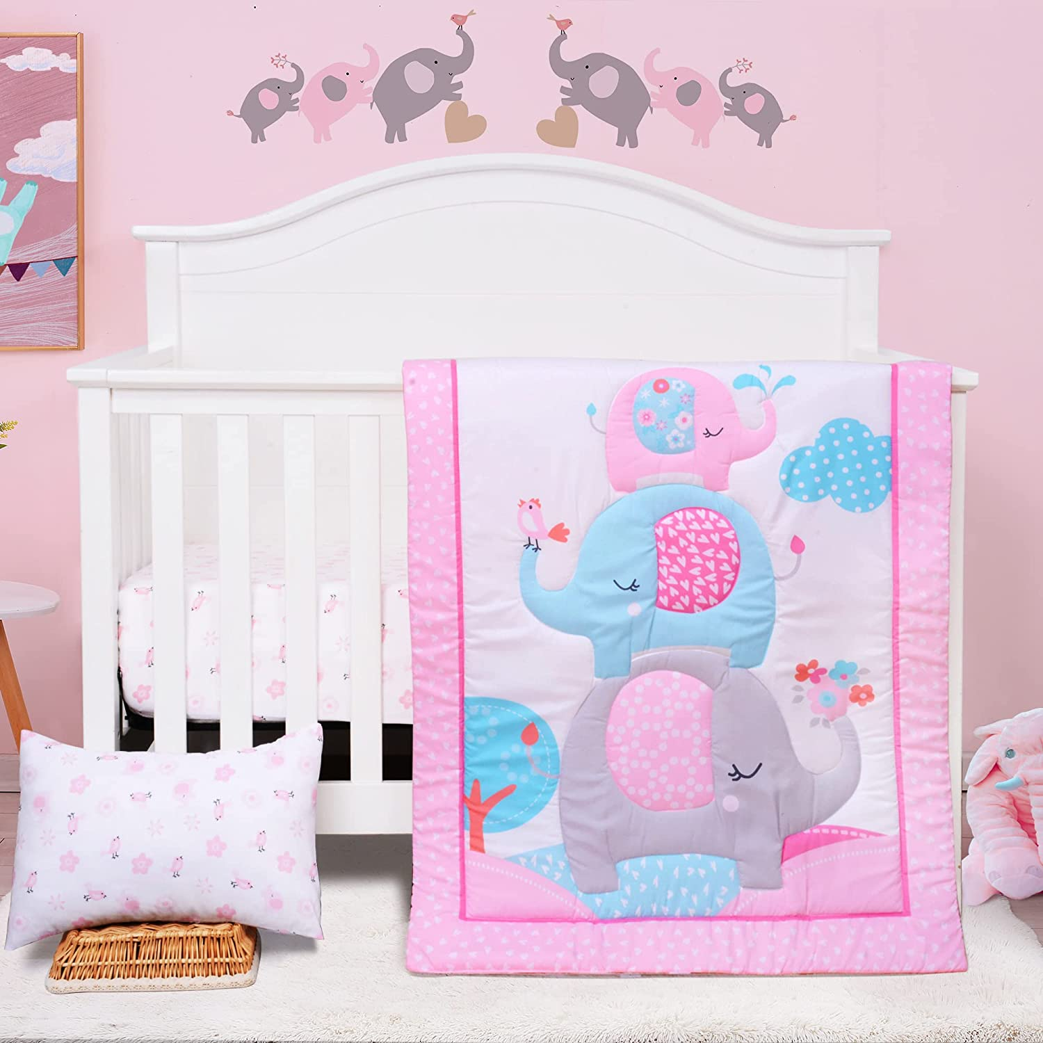 JISEN 3 Piece Crib Beddin...