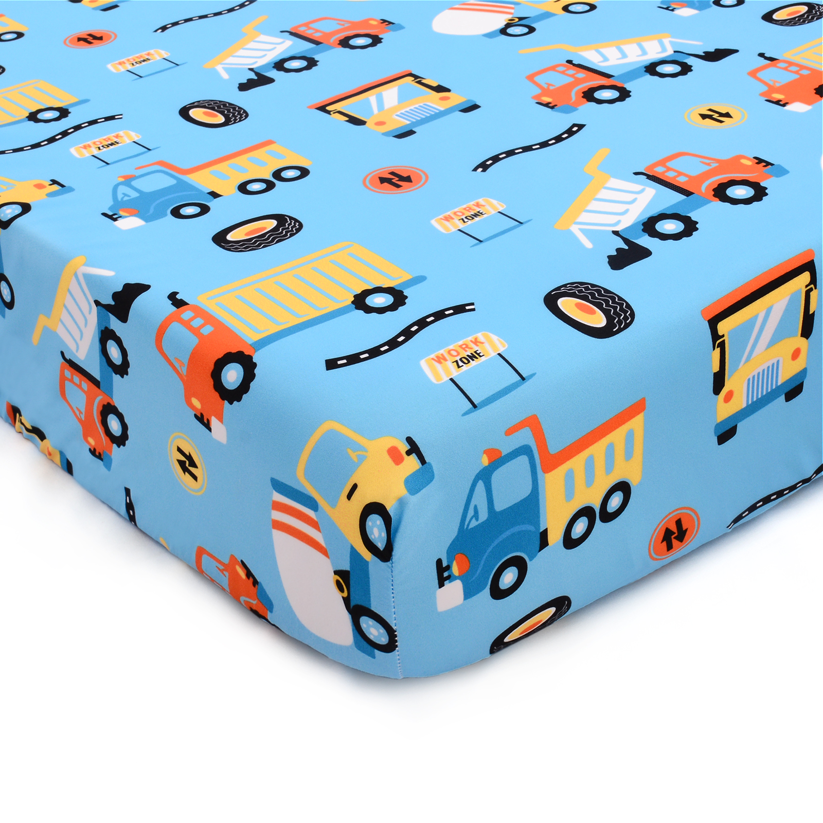 JISEN Baby Crib Sheets Soft Breathable Fitted Crib Sheets Baby Sheet for Standard Crib and Toddler Mattress Baby Bed Sheets for Crib for Baby Boys Girls Neutral 52x28 Inch Blue Trucks